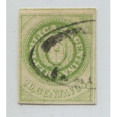 ARGENTINA 1862 GJ 13 ESCUDITO DE 10 Cts. ESTAMPILLA PLANCHA GASTADA USADA DE GRAN CALIDAD HERMOSA Y DE LUJO TOTAL U$ 415 !!!